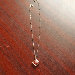 Beautiful Silver Beaded Necklace Diamond Shaped Pendant